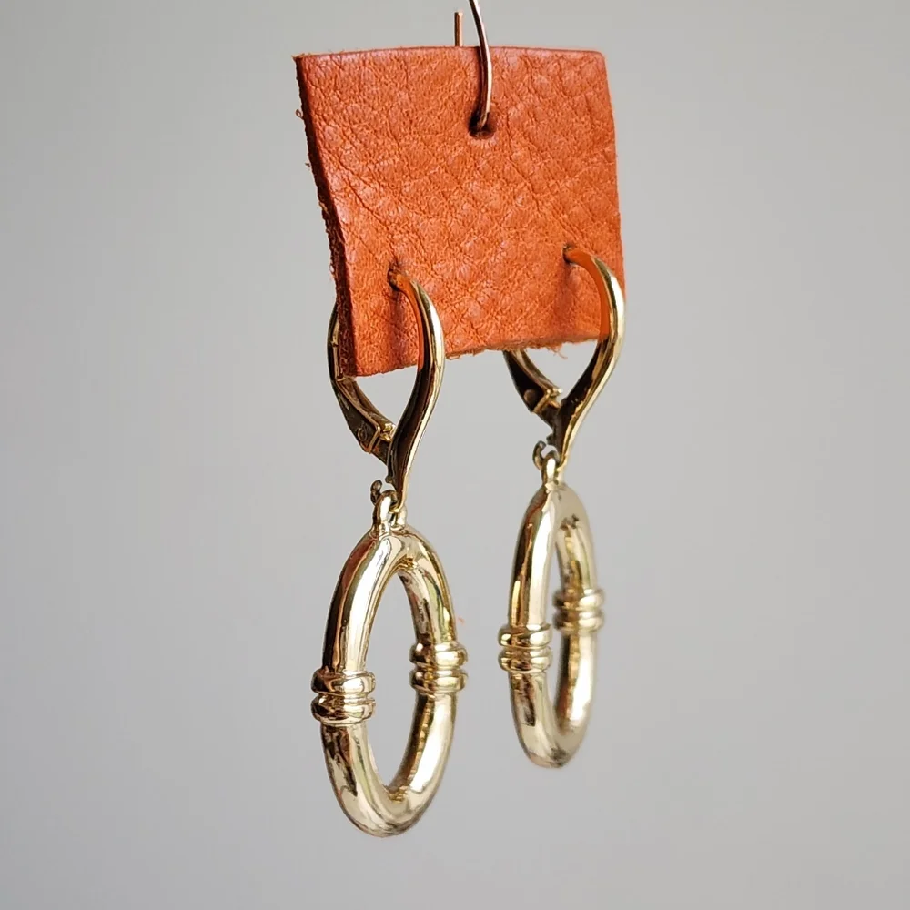 Gold Hoop Dangling Earrings - Picture 3 of 3